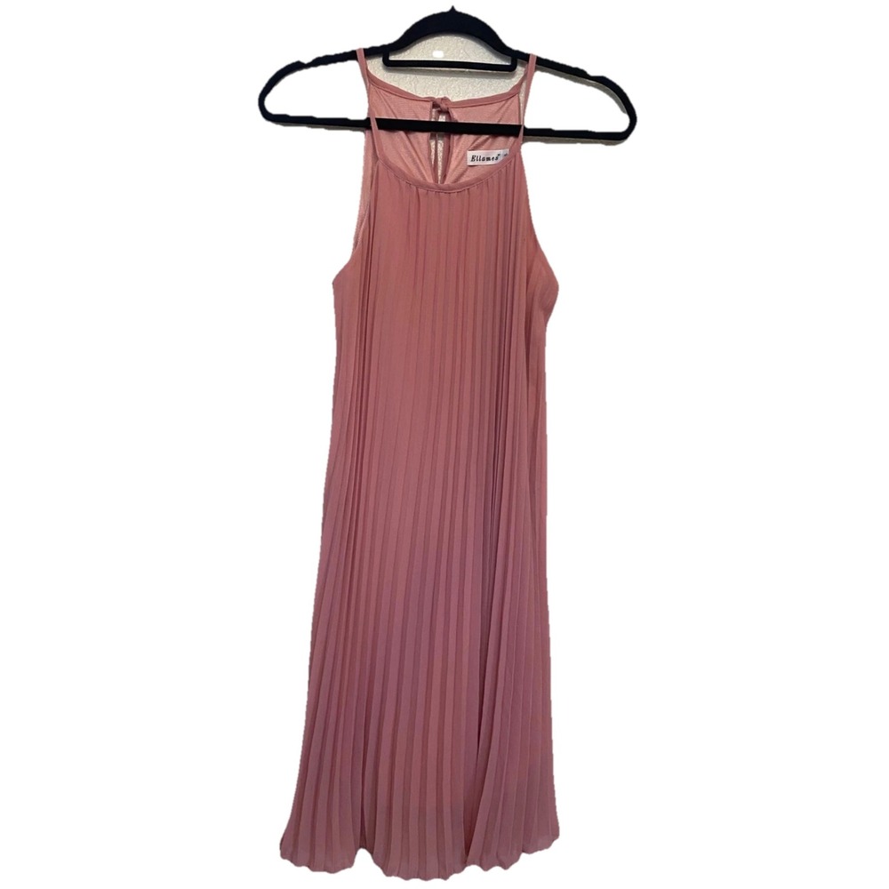 Ellames Dusty Rose Pleated Halter Neck Shift Mini Dress Pink Small